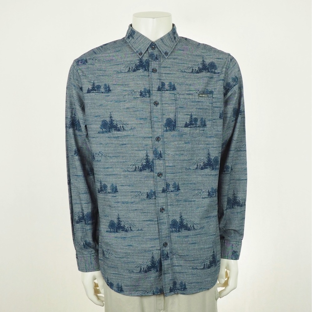 New Eddie Bauer Button Down Shirt Mens Large Blue Chambray Oxford Classic Fit